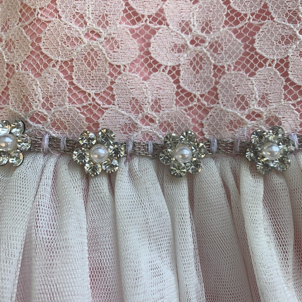 American Princess Girls 2T Pink Ivory Lace Tulle Flower Girl Party Easter Dress - Picture 5 of 14